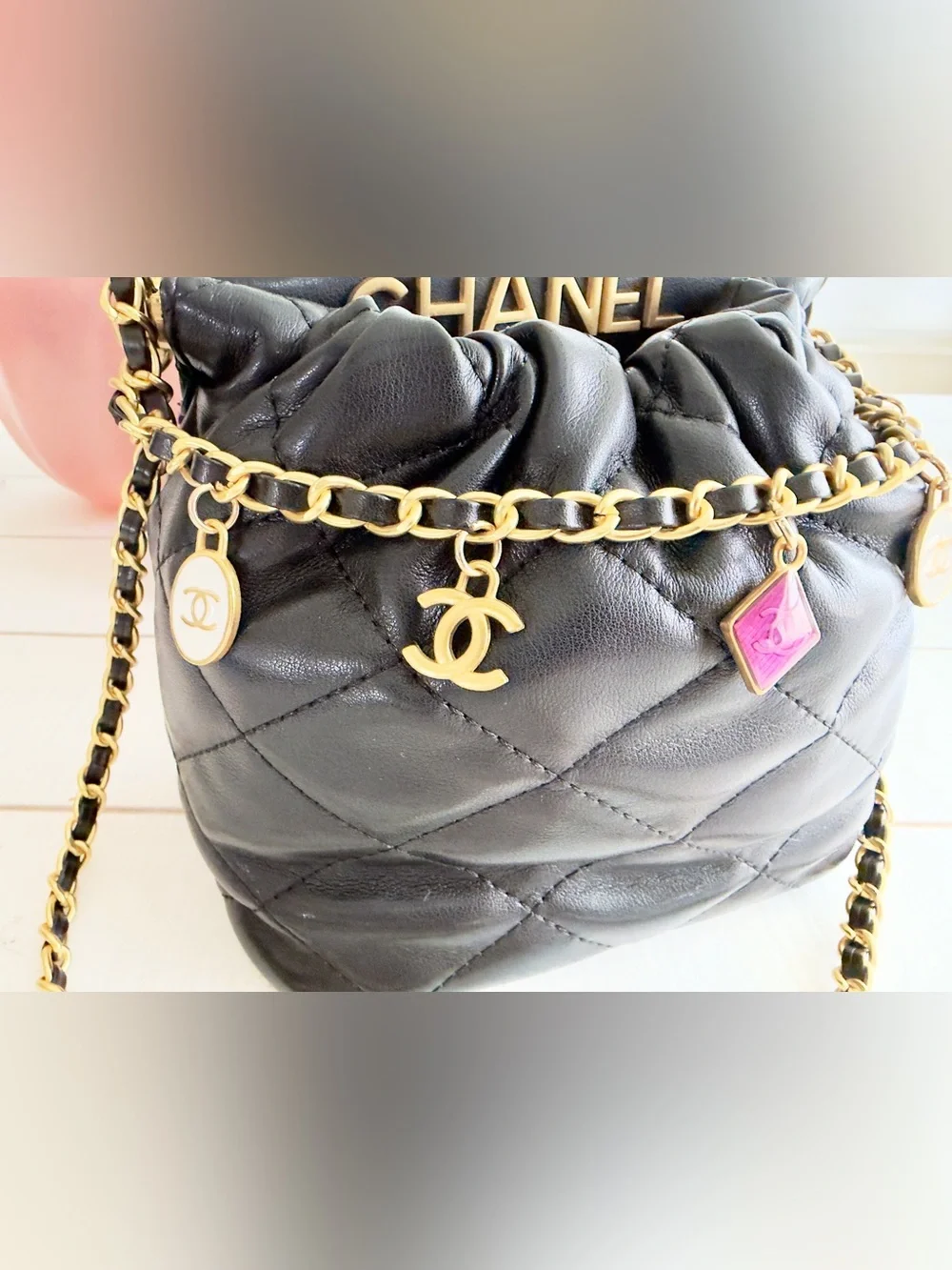 Quilted Crossbody Charm Bag